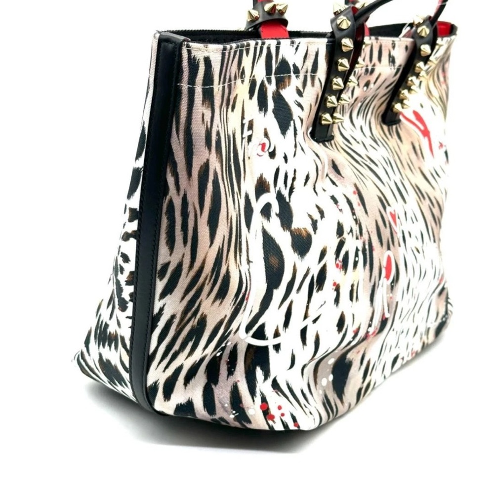 NWT—Christian Louboutin CABATA Spiked Studded Gigi Leopard Canvas Tote Bag - Picture 8 of 9